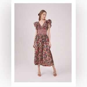 Something Navy Natalie Smocked Floral Midi Dress
